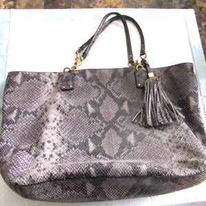 TORY BURCH Gray Snakeskin Purse With Tassel & Dust Cover